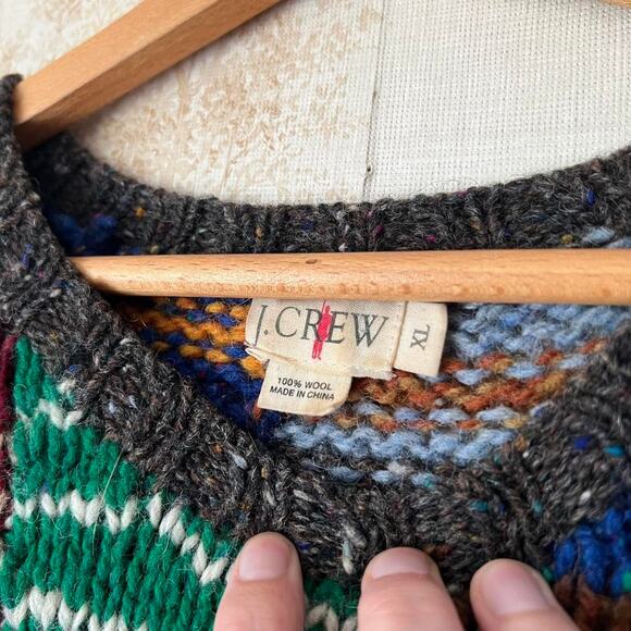 90s Patchwork J. Crew Wool Sweater Size XL - Picture 3 of 7